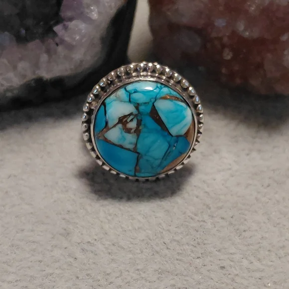 Ice Blue Dahlia Turquoise Sterling Silver Ring